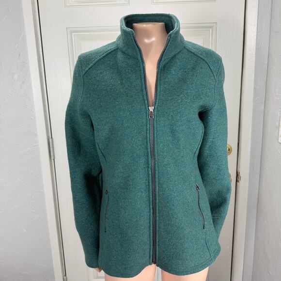 Ibex Wool Jacket Women's Medium Coat Winter Full zip Blue Green P3-24 - Picture 1 of 6